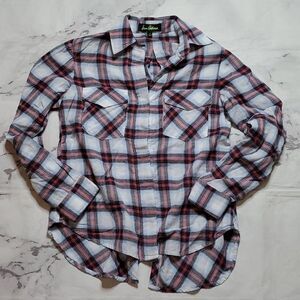 4/$20 Sam Edelman Blue Plaid Button Up Shirt with Zipper Cold Shoulder